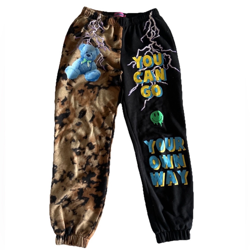 Edikted Multicolor Color block Black Brown Graphic Print Sweatpants Size Medium